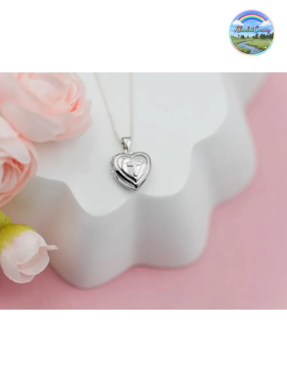 925 Sterling Silver Heart Locket Cross Necklace Keepsake Gift